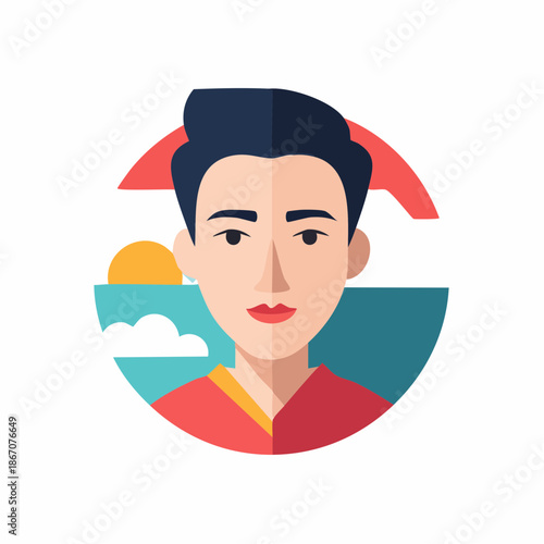 Cartoon Man Portrait with Colorful Background.