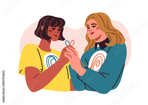 Love and trust in relationships. Female soulmates. Connection, bond and acceptance, psychology concept. Best friends couple in emotional support. Flat vector illustration isolated on white background