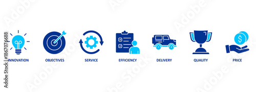 Banner product. Banner with icons and keywords 