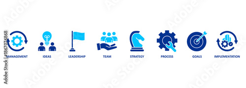 Banner business concept vector illustration. Business icons, management and human resources
