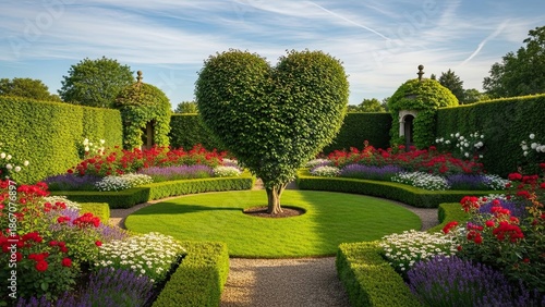 Beautiful Formal Garden with Heart Shaped Tree.