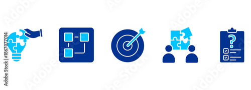 Icon Set of problem solving and solution. Vector Illustration. Collection on white Background for Web and Print 