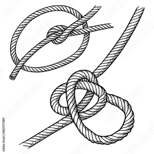 Decorative Rope Knots Collection in Vintage Engraving Style Black and White Vector
