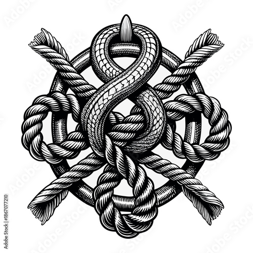 Decorative Rope Knots Collection in Vintage Engraving Style Black and White Vector
