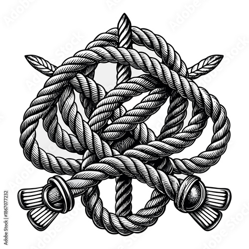 Decorative Rope Knots Collection in Vintage Engraving Style Black and White Vector