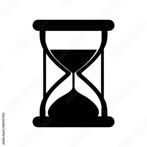 Stylized black and white illustration of an hourglass symbolizing time passage