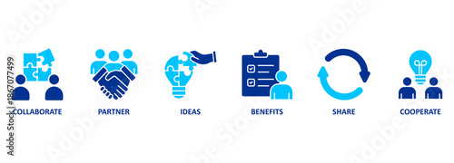 Synergy. Chart with keywords and icons 