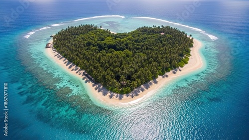 Heart Shaped Island in Ocean.