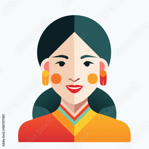 Woman with Traditional Earrings and Clothing.