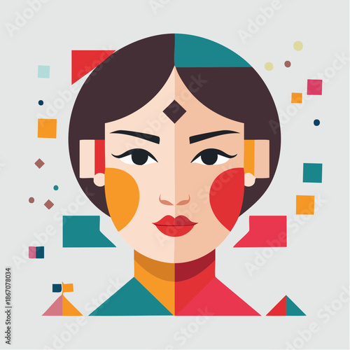 Woman Face Geometric Artistic Illustration Portrait.