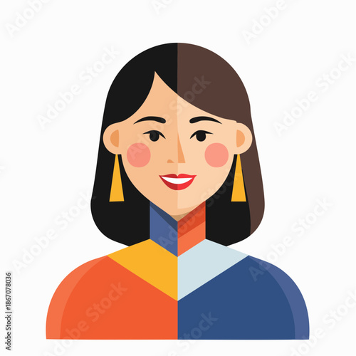 Woman with Colorful Shirt and Earrings.