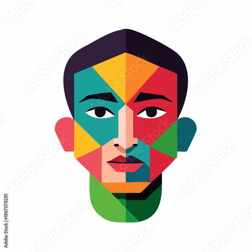 Colorful Geometric Male Face Illustration.