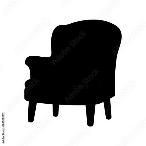 Elegant Wingback Armchair Silhouette in Dark Monochrome Against a White Background