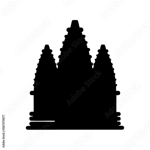 Monochrome Silhouette of Angkor Wat Temple, a Historical Landmark in Cambodia
