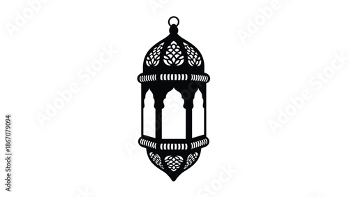 Intricately designed lantern with hanging loop white with ornate and icon and graphic and illustration and clipart Silhouette vector on whit Background