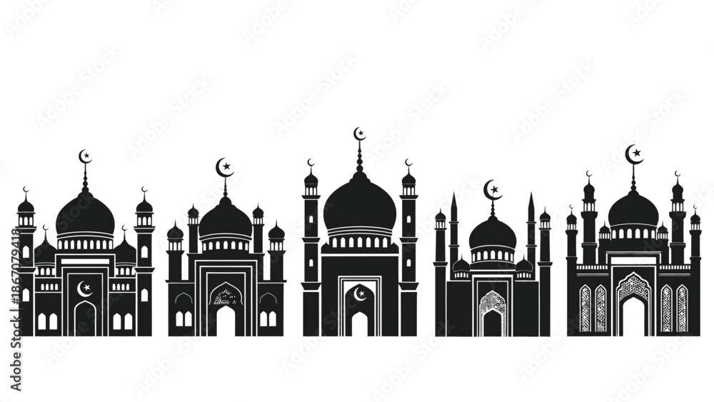 custom made wallpaper toronto digitalBlack of various mosques with domes and minarets white for islamic architecture designs with illustration Silhouette vector on whit Background