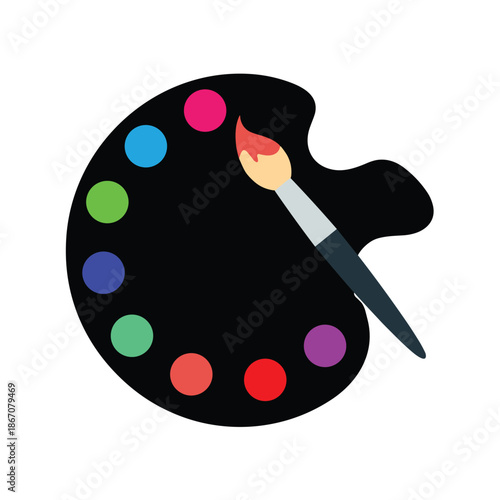Colorful artist palette with brush isolated on white background, Vector, illustration