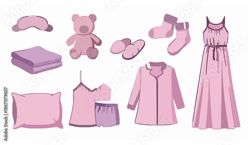 Girls pajama party cozy nightwear and sleepover items vector