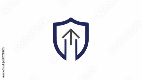 A dark blue shield with an upward arrow, symbolizing protection, progress, and security.