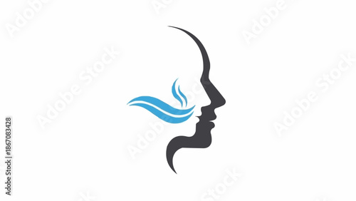 Stylized graphic showing two human faces in profile, one dark and one light, with blue flowing elements between them.