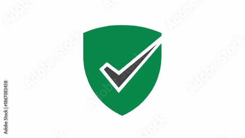 A green shield with a black checkmark symbolizing security and verification.