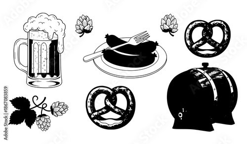 Hand drawn Oktoberfest elements Bavarian beer and food vector