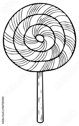 Swirly Lollipop Sketch Tasty Treat Round Candy Sweet on a Stick Childhood Delight