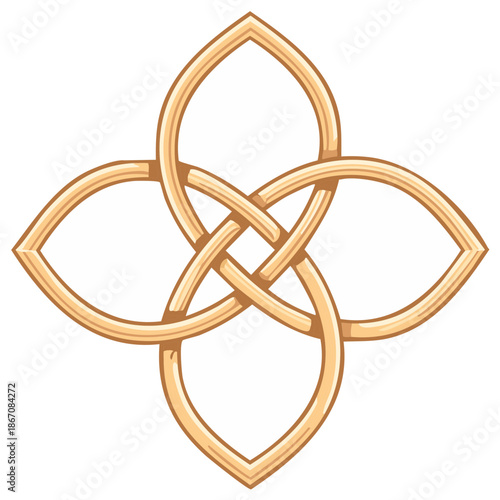 Ornate golden Celtic knot symbol with intricate interwoven design. Traditional cultural or spiritual emblem.