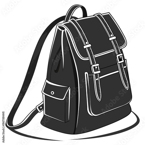 Minimalist Black Leather Backpack Icon Isolated