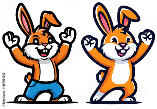 A charming clipart-style sketch captures the whimsical nature of a playful bunny in this adorable cartoon illustration