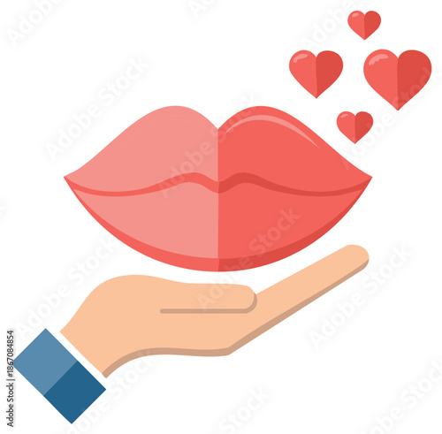 Hand Offering Kiss With Floating Hearts Symbolizing Love and Affection