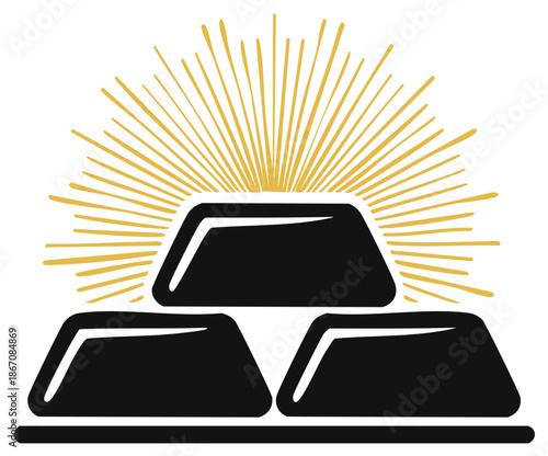 Three black gold bars stacked with golden sun rays emanating from behind