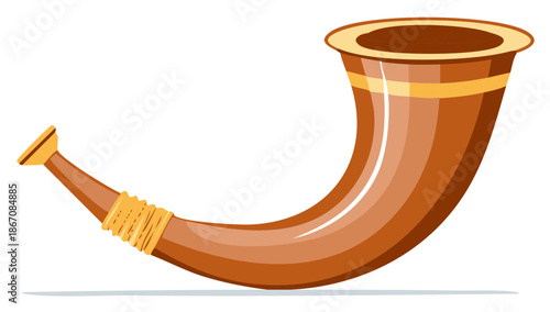 Brown horn instrument with gold accents and wrapped section on the mouthpiece