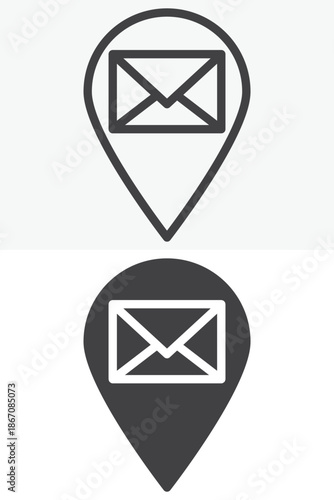 Post office map pin line and solid vector icon set