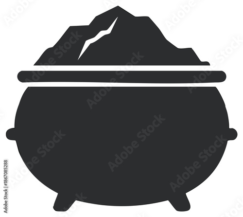 Black Cauldron with Three Legs Filled with Treasure and a Crack in the Metal Illustration