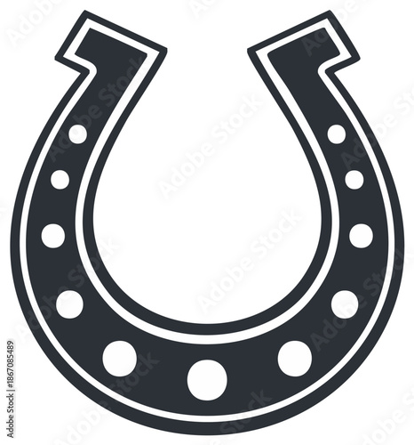 Stylized horseshoe with decorative dots indicates luck and horsemanship for illustrations and design