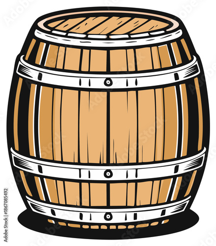 Classic wooden barrel illustration with metal bands an old-fashioned storage container for liquids
