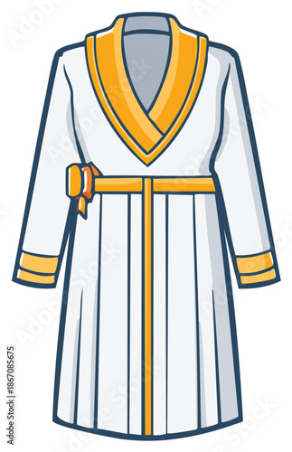 Cartoon Illustration of a White Kimono Robe with Gold Trim and a Matching Belt