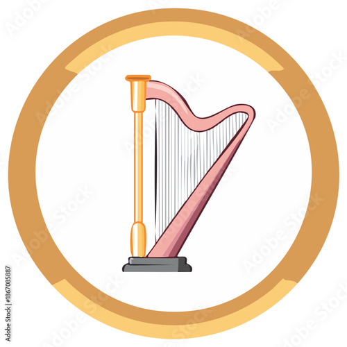 Delicate Pink Harp Illustration with Intricate Strings and Frame for Musical Projects and Design