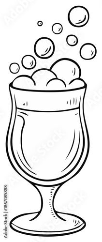 Glass of beverage with foam and bubbles illustration
