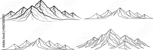 Black mountains set line art style. Mountains drawing with editable black vector.eps