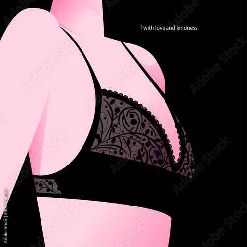Minimalist vector illustration of a woman wearing black lace lingerie