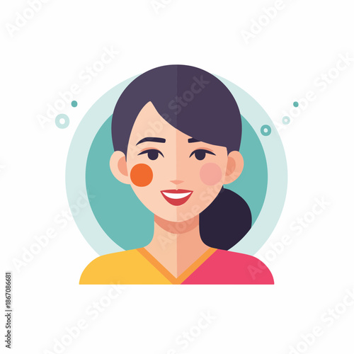 Cartoon Woman with Facial Care Product.