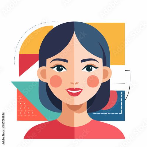Illustration of a Smiling Woman Portrait.
