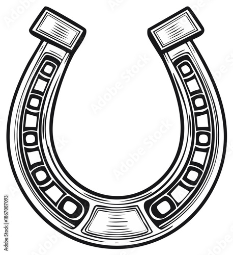 Detailed classic horseshoe symbol line art illustration representing luck fortune and good omen