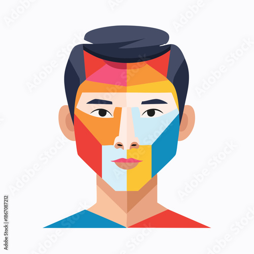 Geometric Portrait of a Mans Face.