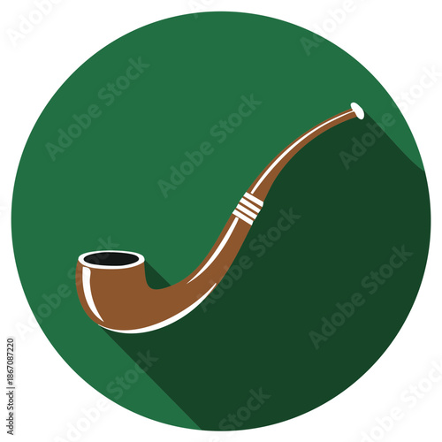 Smoking pipe illustration on a green background, vector design.