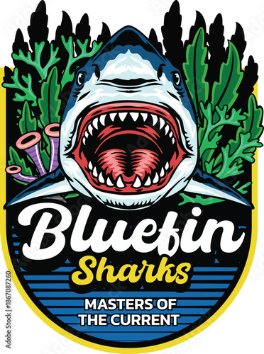 shark illustration in detailed hand drawn style available for logo