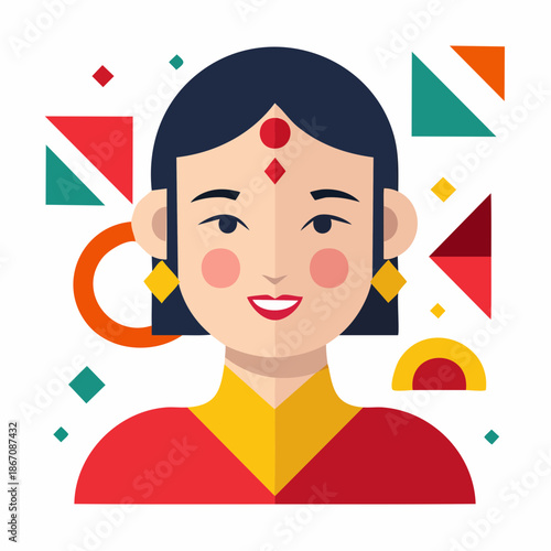 Woman with Bindi and Earrings Illustration.