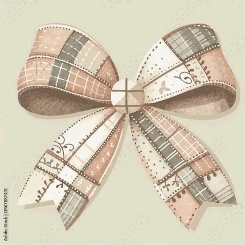 Neutral colours patchwork bowtie ribbon 